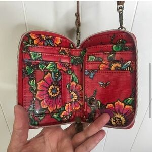 Sakroots Zip Around Wrislet Convertible Cross body Wallet - Flower and Glitter